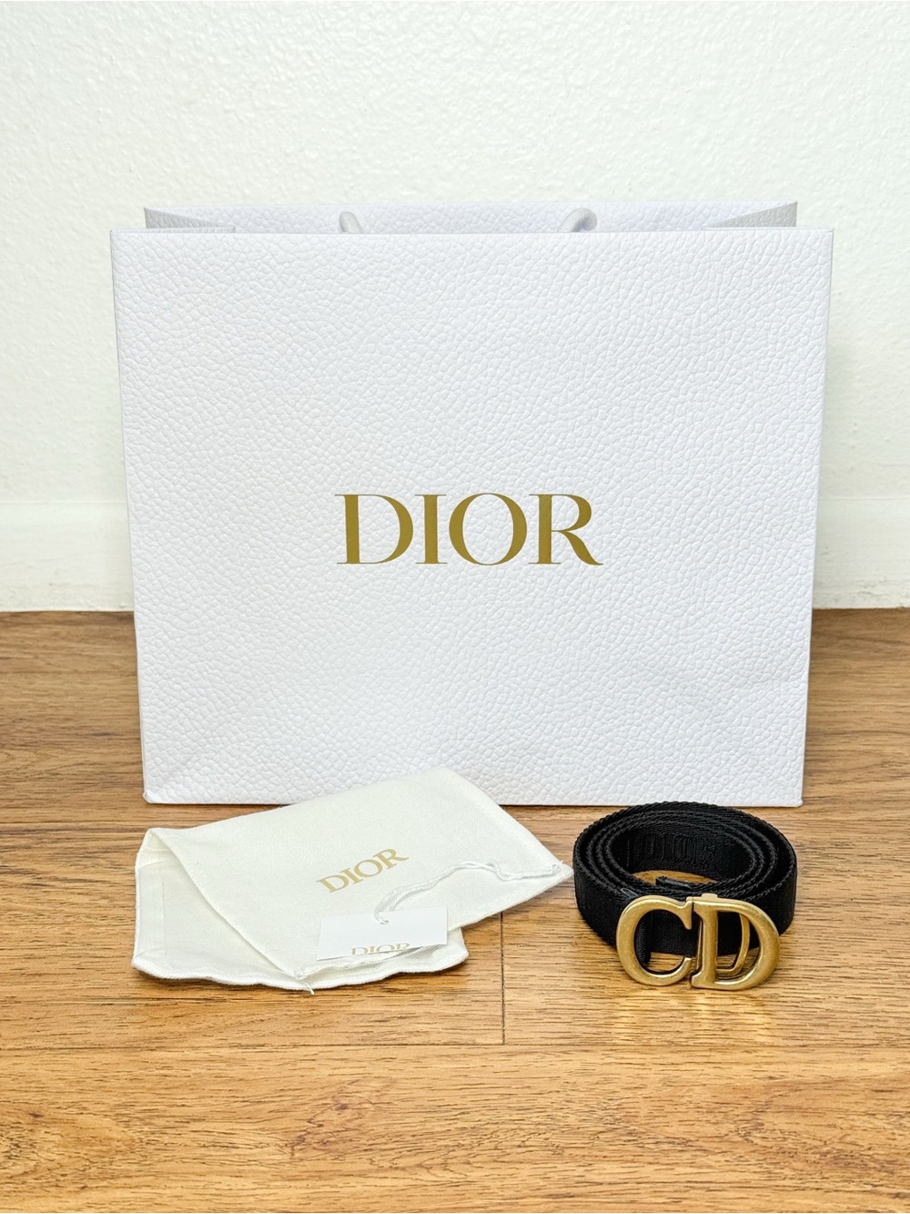 Christian Dior Saddle Fine Canvas Jacquard Belt Black Gold CD Buckle (80)